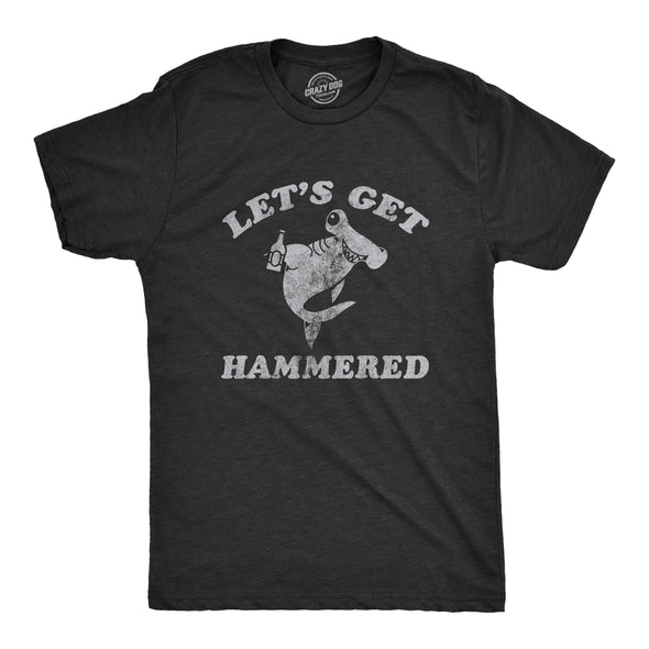 Mens Lets Get Hammered T Shirt Funny Hammerhead Shark Drinking Partying Joke Tee For Guys