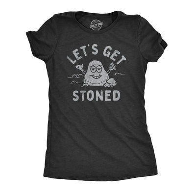 Womens Lets Get Stoned T Shirt Funny 420 Pot Smoke Rock Joke Tee For Ladies
