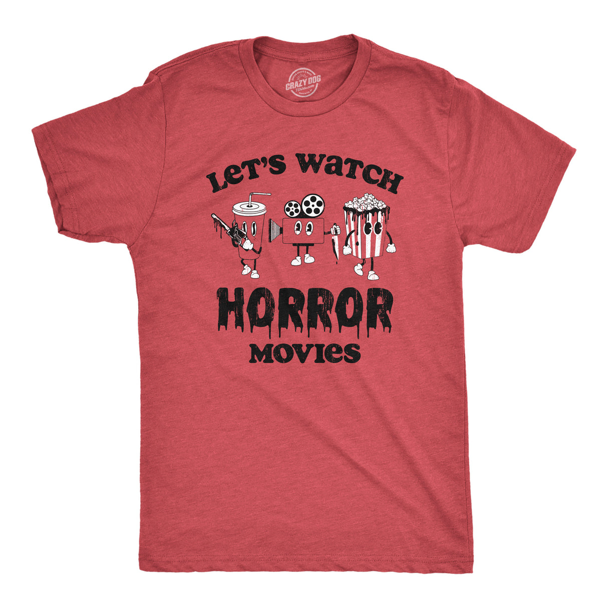 Mens Lets Watch Horror Movies T Shirt Funny Spooky Scary Film Lovers Tee for Guys