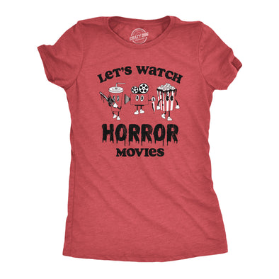 Womens Lets Watch Horror Movies T Shirt Funny Spooky Scary Film Lovers Tee For Ladies
