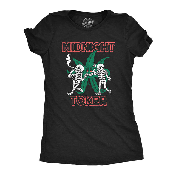 Womens Midnight Toker T Shirt Funny 420 Pot Smoking Weed Leaf Parody Tee For Ladies