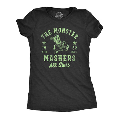 Womens The Monster Mashers All Stars T Shirt Funny Halloween Baseball Team Tee For Ladies