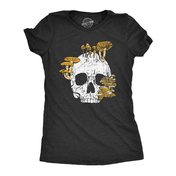 Womens Mushroom Skull T Shirt Fuuny Cool Dead Decaying Skeleton Shrooms Tee For Ladies