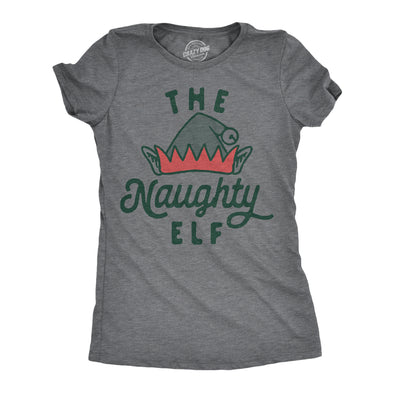 Womens The Naughty Elf T Shirt Funny Bad Behavior Xmas Elves Joke Tee For Ladies