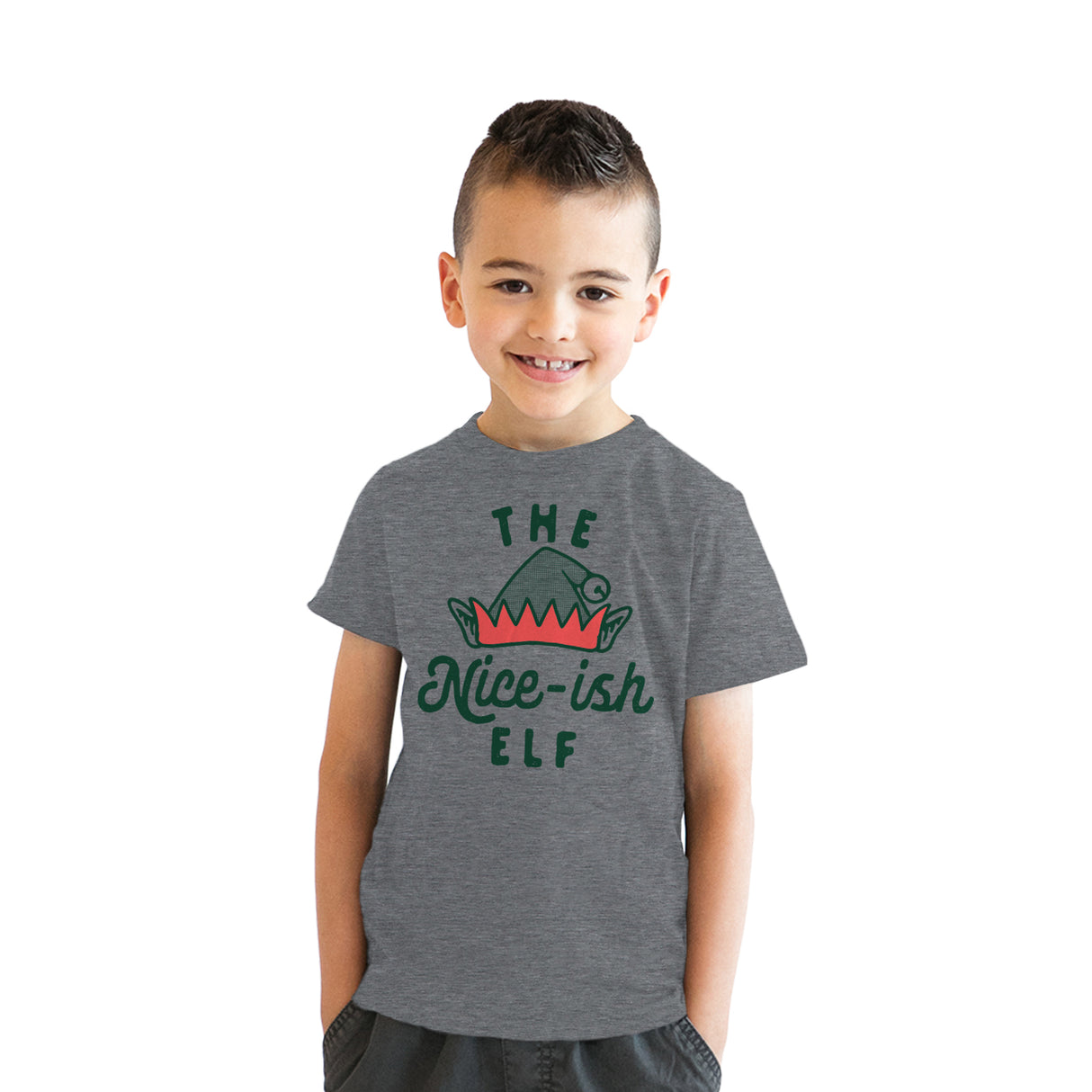 Youth The Nice Ish Elf T Shirt Funny Good Behavior Xmas Elves Joke Tee For Kids