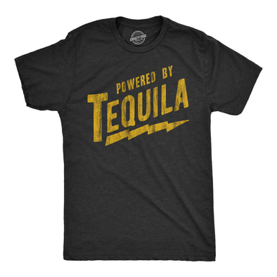 Mens Powered By Tequila T Shirt Funny Liquor Lovers Drinking Tee For Guys