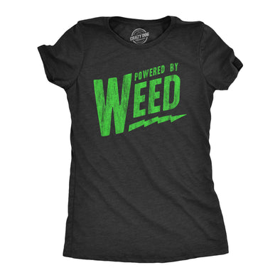 Womens Powered By Weed T Shirt Funny 420 Pot Smoking Joint Lovers Tee For Ladies