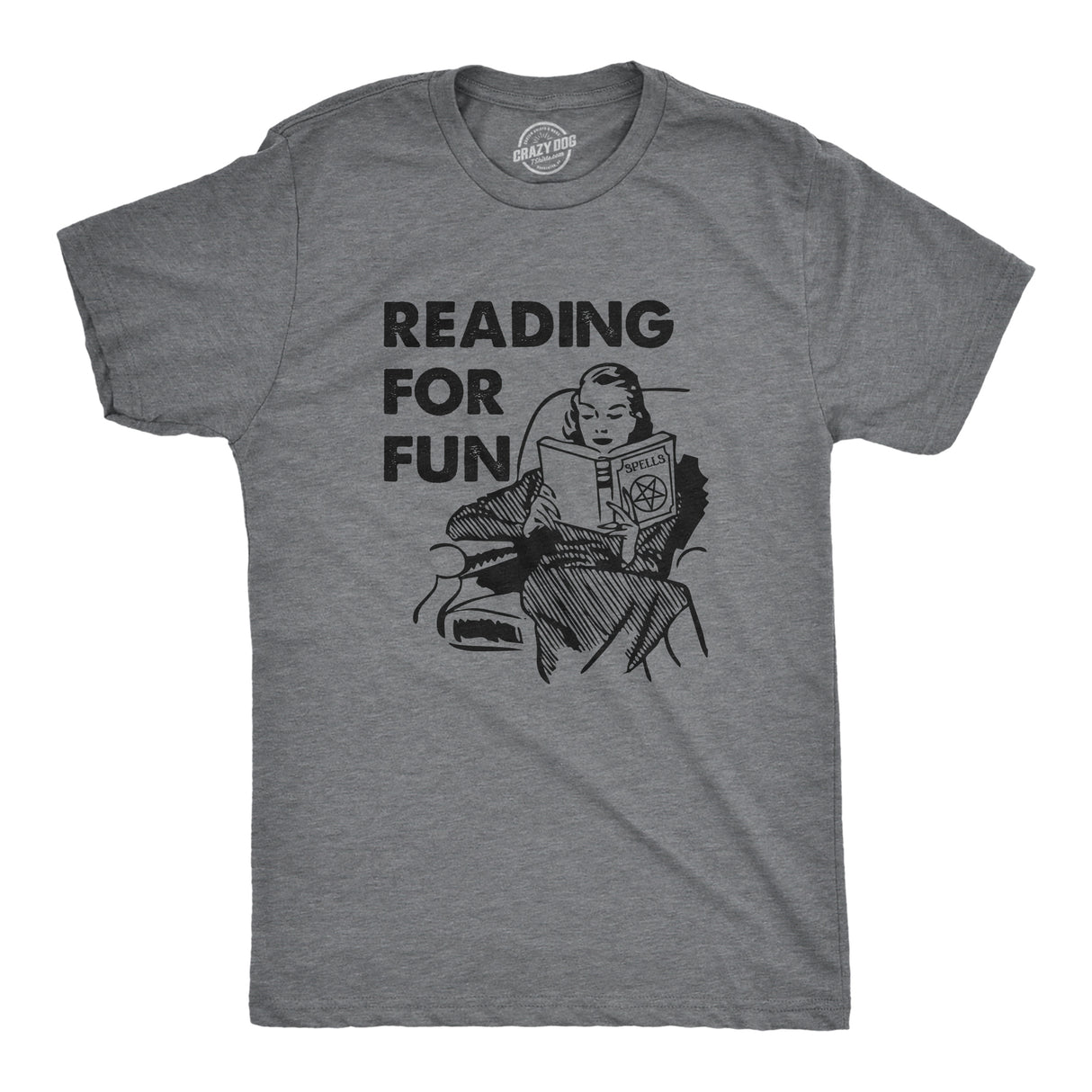 Mens Reading For Fun T Shirt Funny Witch Spell Book Joke Tee For Guys