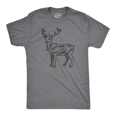 Mens Reindeer Meat Cuts T Shirt Funny Xmas Deer Hunter Butcher Joke Tee For Guys