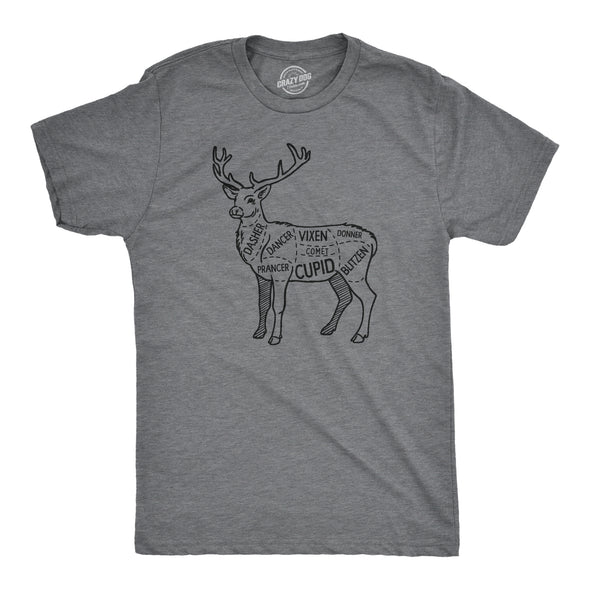 Mens Reindeer Meat Cuts T Shirt Funny Xmas Deer Hunter Butcher Joke Tee For Guys