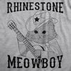Mens Rhinestone Meowboy T Shirt Funny Cute Kitten Cowboy Novelty Tee For Guys