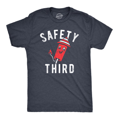 Mens Safety Third T Shirt Funny Fourth Of July Fireworks Dangerous Joke Tee For Guys
