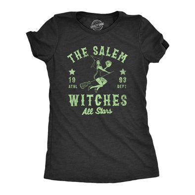 Womens The Salem Witch All Stars T Shirt Funny Halloween Witches Baseball Team Tee For Ladies