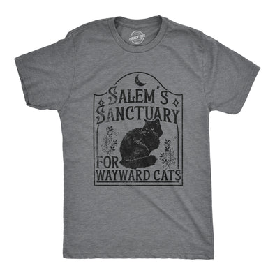 Mens Salems Sanctuary For Wayward Cats T Shirt Funny Spooky Halloween Kitten Lovers Tee For Guys