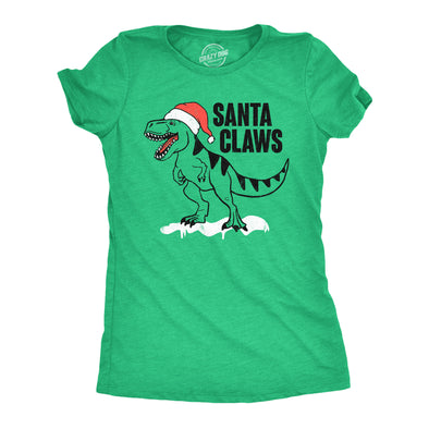 Womens Santa Claws T Shirt Funny Xmas Dino T Rex Joke Tee For Ladies