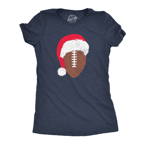 Womens Santa Football T Shirt Funny Xmas Lovers Foot Ball Season Tee For Ladies