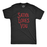 Mens Satan Loves You T Shirt Funny Devil Worship Anti Christ Joke Tee For Guys