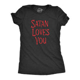 Womens Satan Loves You T Shirt Funny Devil Worship Anti Christ Joke Tee For Ladies