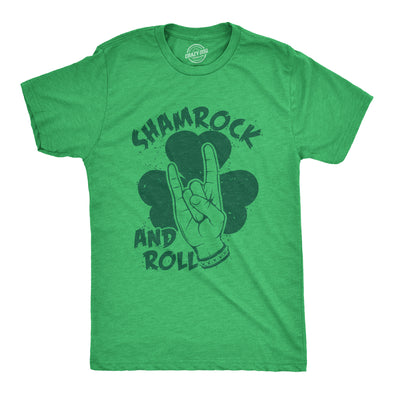 Mens Shamrock And Roll T Shirt Funny St Pattys Day Clover Rocker Music Fan Tee For Guys