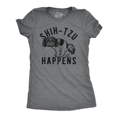 Womens Shih Tzu Happens T Shirt Funny Small Dog Poop Joke Tee For Ladies