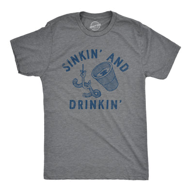 Mens Sinkin And Drinkin T Shirt Funny Fishing Beer Lovers Joke Tee For Guys
