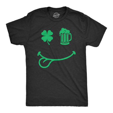 Mens St Pat Smile T Shirt Funny Saint Pattys Day Parade Smiling Face Tee For Guys