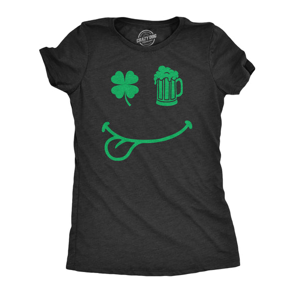 Womens St Pat Smile T Shirt Funny Saint Pattys Day Parade Smiling Face Tee For Ladies