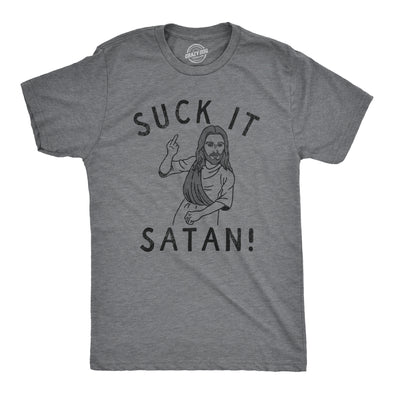 Mens Suck It Satan T Shirt Funny Offensive Rude Jesus Joke Tee For Guys