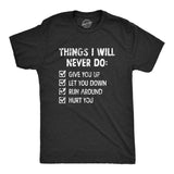 Mens Things I Will Never Do T Shirt Funny Song List Parody Tee For Guys