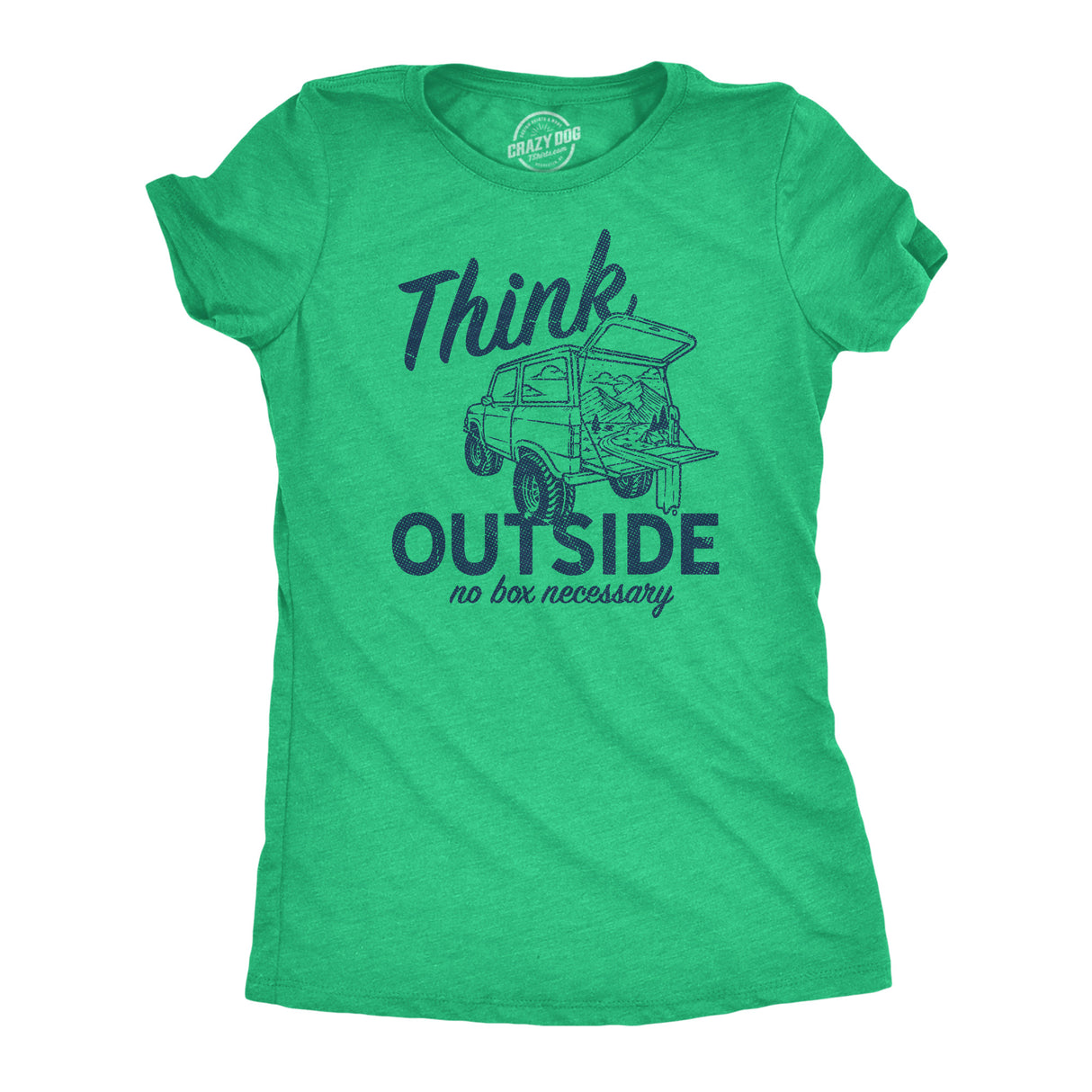 Womens Think Outside No Box Necessary Funny Car Camping Hatchback Funny T Shirt