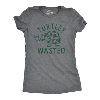 Womens Turtley Wasted T Shirt Funny Partying Drinking Turtle Joke Tee For Ladies