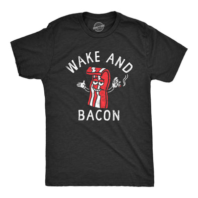 Mens Wake And Bacon T Shirt Funny 420 Joint Smoking Breakfast Food Joke Tee For Guys