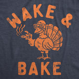 Mens Wake And Bake T Shirt Funny 420 Thanksgiving Smoking Turkey Joke Tee For Guys