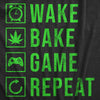Womens Wake Bake Game Repeat T Shirt Funny 420 Weed Video Gaming Lovers Tee For Ladies