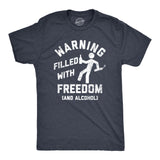 Mens Warning Filled With Freedom And Alcohol T Shirt Funny Fourth Of July Party Drinking Lovers Tee For Guys