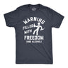 Mens Warning Filled With Freedom And Alcohol T Shirt Funny Fourth Of July Party Drinking Lovers Tee For Guys