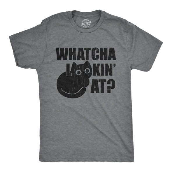 Mens Whatcha Lookin At T Shirt Funny Cute Kitten Eyes Stare Joke Tee For Guys