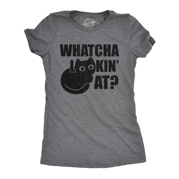 Womens Whatcha Lookin At T Shirt Funny Cute Kitten Eyes Stare Joke Tee For Ladies