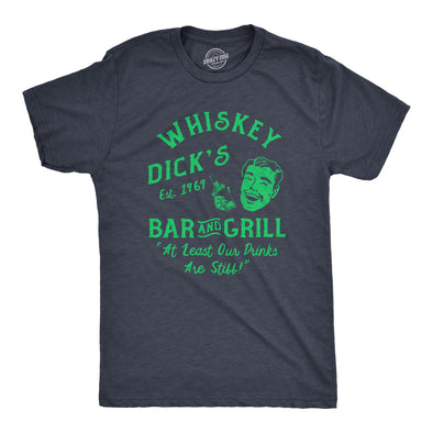 Mens Whiskey Dicks Bar And Grill T Shirt Funny St Pattys Day Drinking Pub Tee For Guys