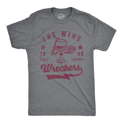 Mens The Wine Wreckers State Champs T Shirt Funny Booze Baseball Team Tee For Guys