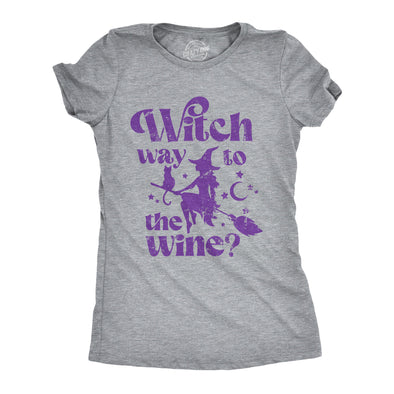Womens Witch Way To The Wine T Shirt Funny Halloween Witches Drinking Lovers Tee For Ladies