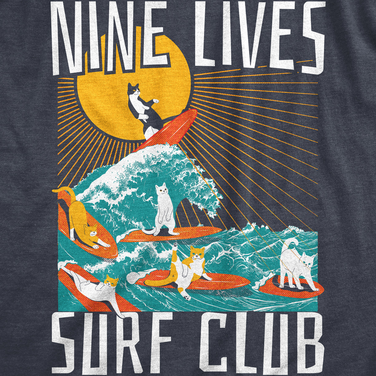 Womens Nine Lives Surf Club Funny T Shirt Cat Graphic Tee For Ladies