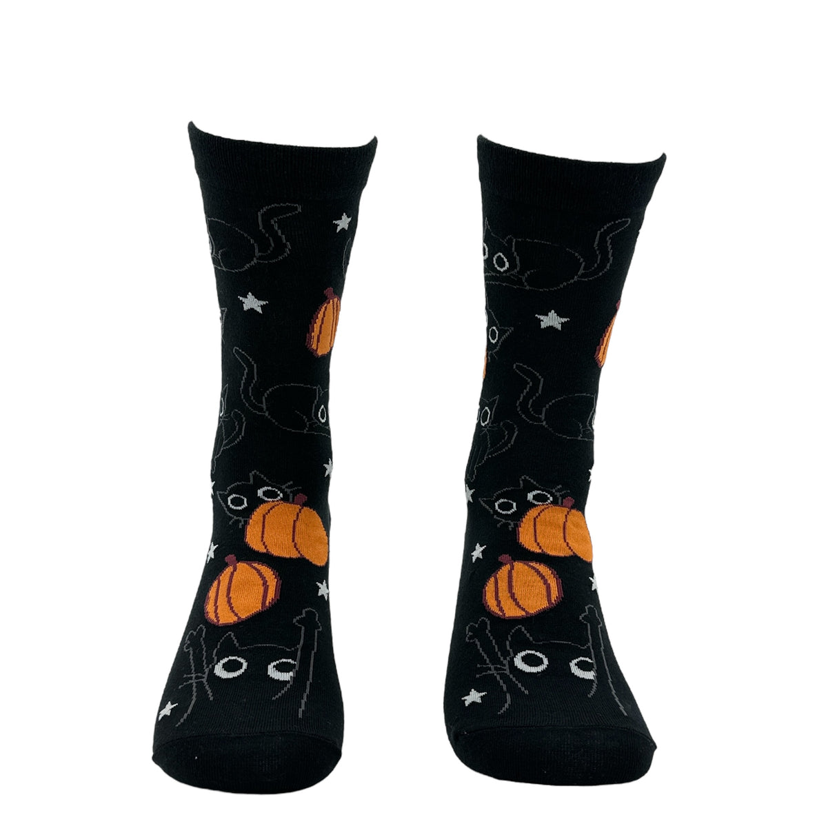 Women's Black Cat Pumpkin Socks Funny Cute Halloween Graphic Footwear