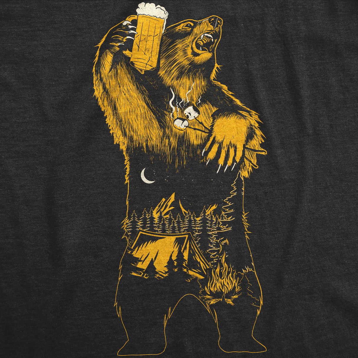 Mens Camping Party Bear T Shirt Funny Outdoor Drinking Partying Nature Lovers Tee For Guys