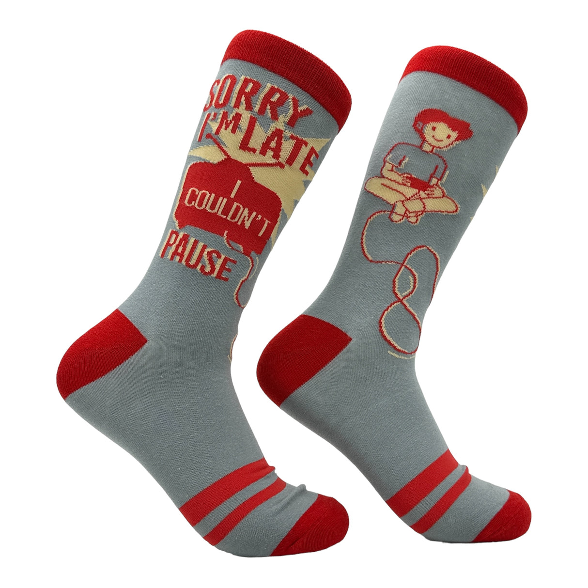 Men's Sorry Im Late I Couldnt Pause Socks Funny Sarcastic Gaming Graphic Footwear