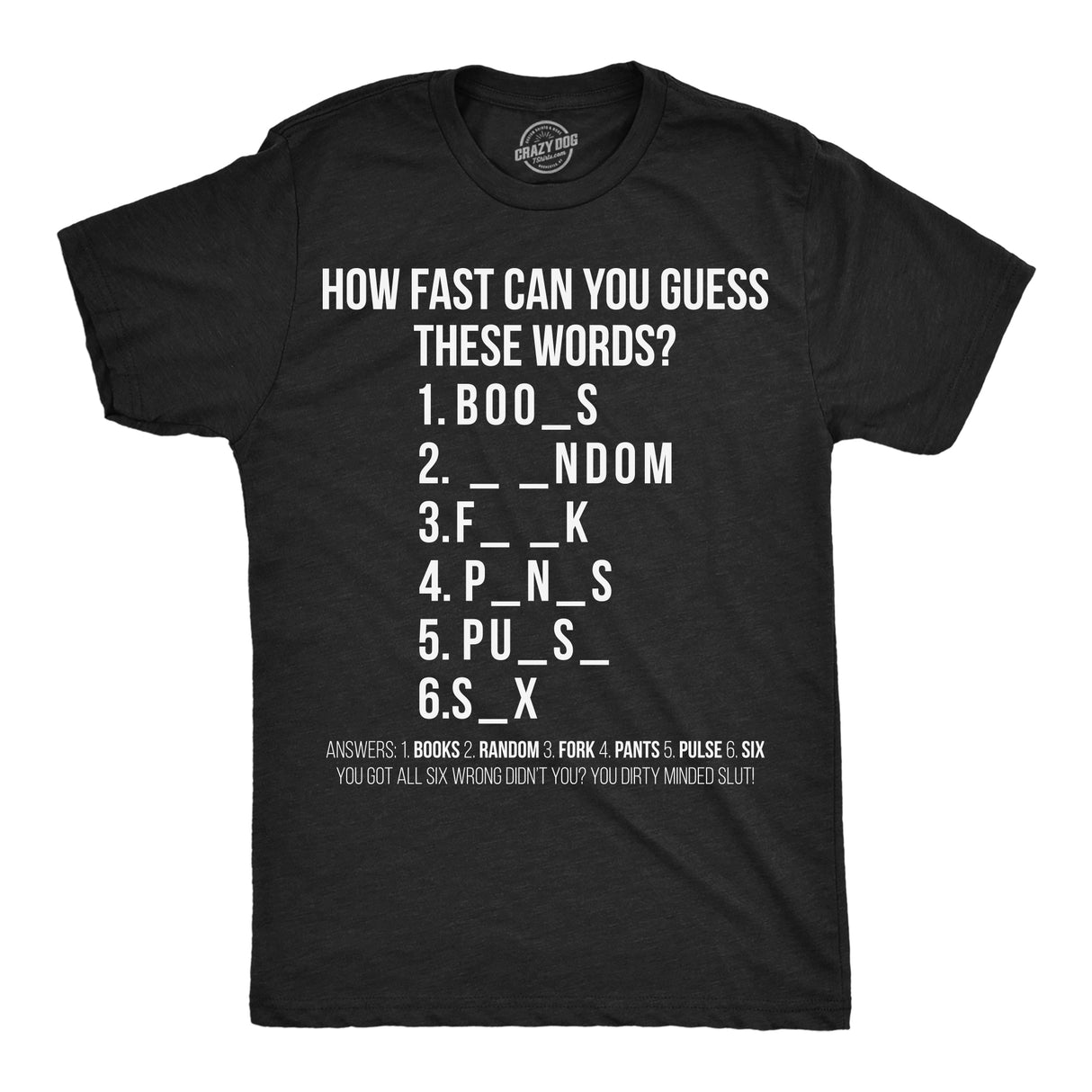 Mens Funny T Shirts How Fast Can You Guess These Words Sarcastic Adult Tee For Men