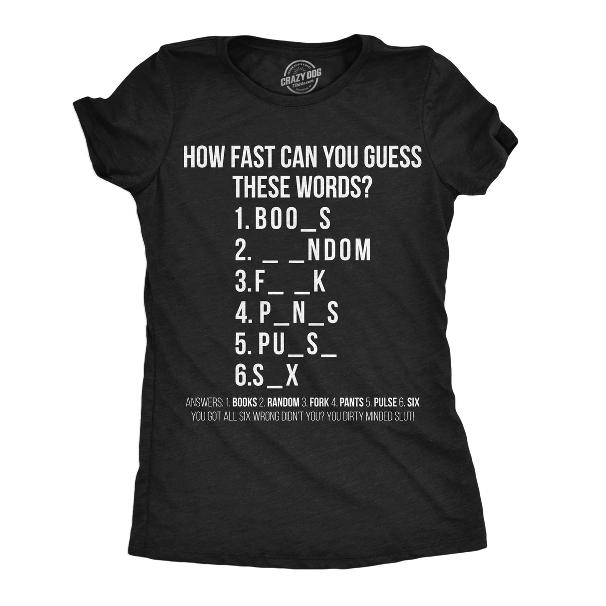 Womens Funny T Shirts How Fast Can You Guess These Words Sarcastic Adult Tee For Ladies