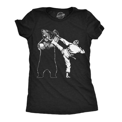 Womens Funny T Shirts Karate Kicked Bear Sarcastic Fighting Graphic Tee