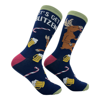 Men's Lets Get Blitzen Socks Funny Sarcastic Christmas Drinking Graphic Footwear