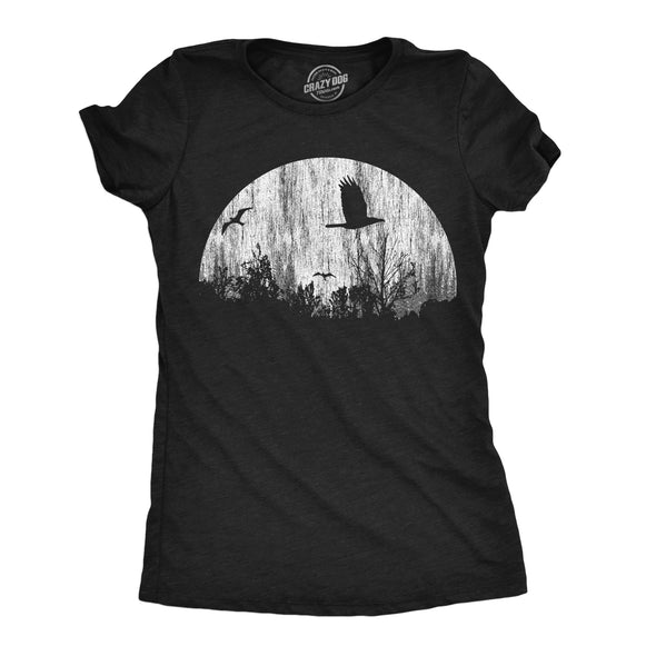 Womens Funny T Shirts Moon Birds Creepy Graphic Tee For Ladies